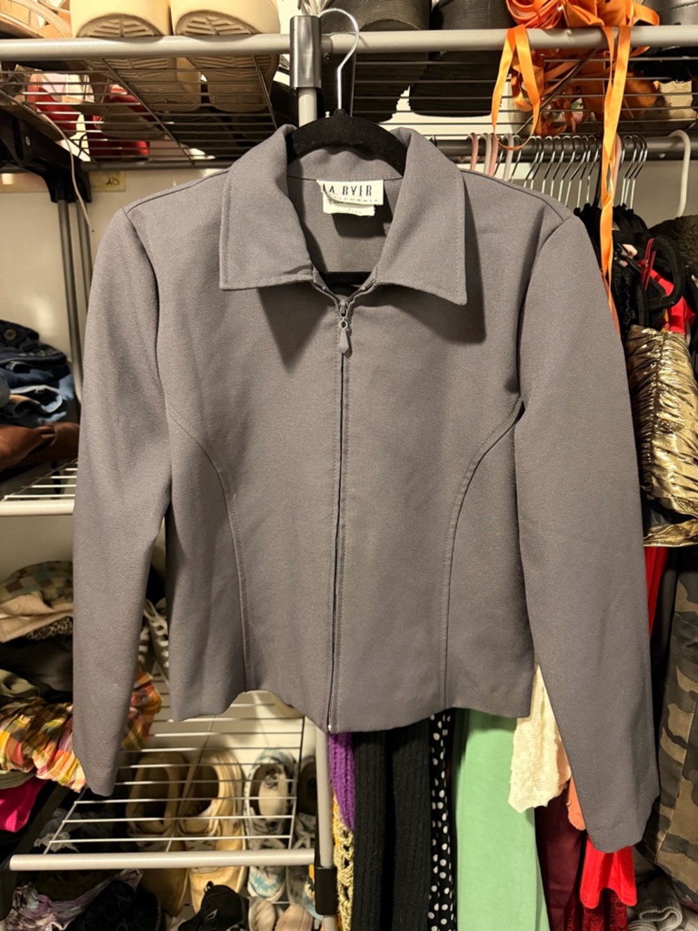 A. Byer Gray Zip-Up Crop Blazer Jacket Size Small